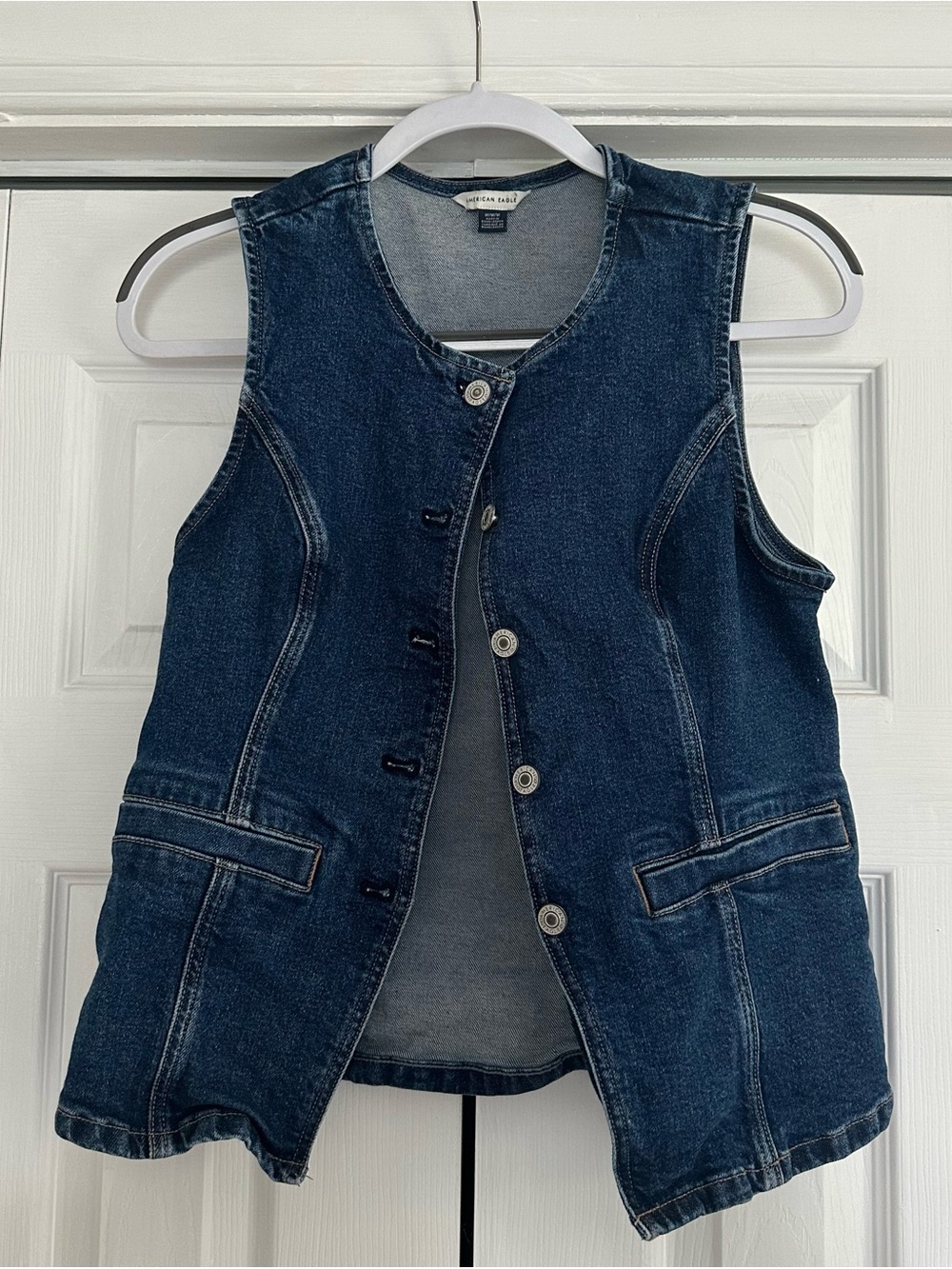 American Eagle Outfitters Dark Blue Denim Vest - Button Front